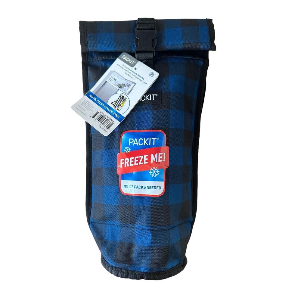 PACKIT Freezable Wine Bag, No Ice Packs Needed - Blue Plaid